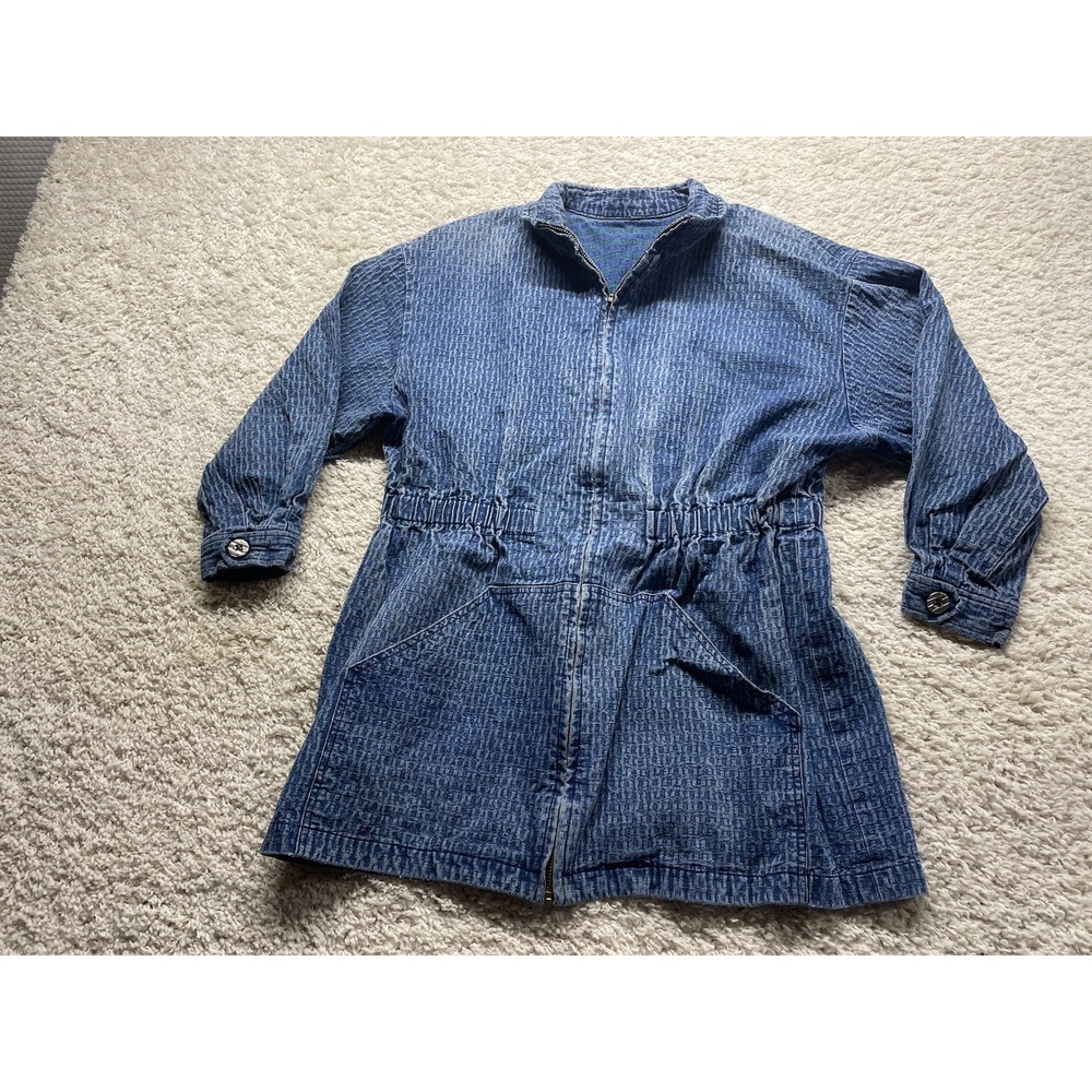Vintage denim zip front women's jacket Size L/XL Gathered Elastic Waist